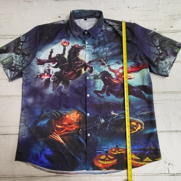Headless Horseman 3D All Over Halloween Party Button Down Shirt Mens XXL EUC - Picture 4 of 5
